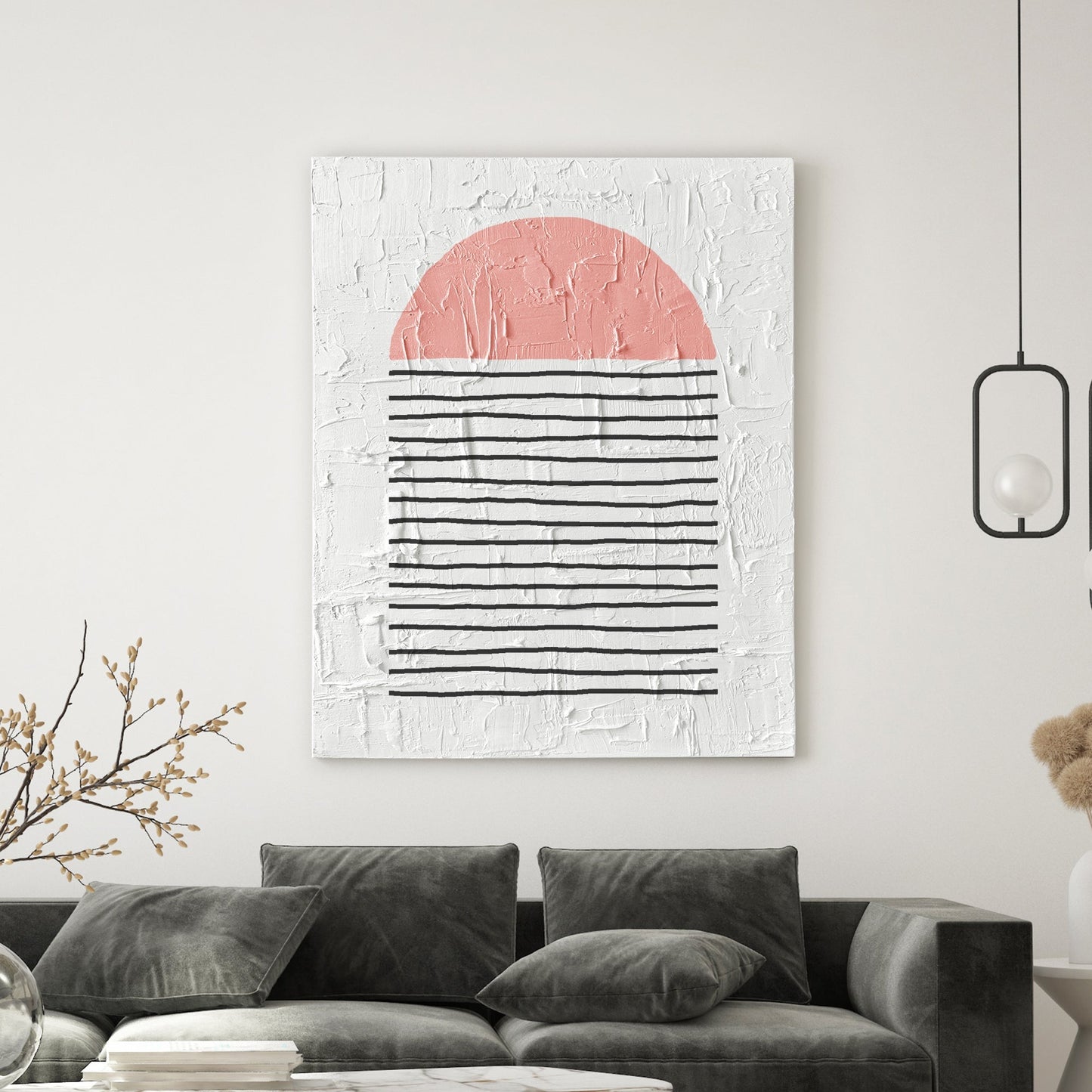 Abstract Black Lines Light Pink Half Circle Textured Art TEXTURED ART LULUSIMONSTUDIO 