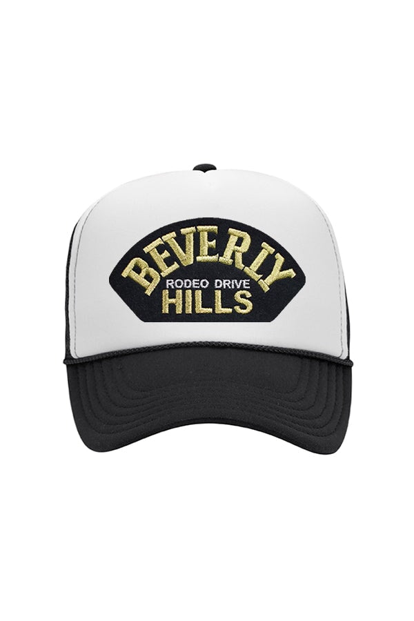 Beverly Hills Embroidered Patch Trucker Hat HAT LULUSIMONSTUDIO Black and White 