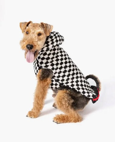 Checkerboard Hoodie Dog Sweater PET ACCESSORY Chilly Dog BLACK MULTI COLOR S 