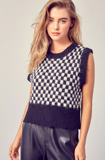 CHEKERBOARD PATTERN VEST FASHION TOP MIOU MUSE 