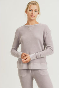 COTTON WAFFLE MINERAL-WASHED PULLOVER LONG SLEEVE TEE MONOSPACE B DUSTY PINK S 