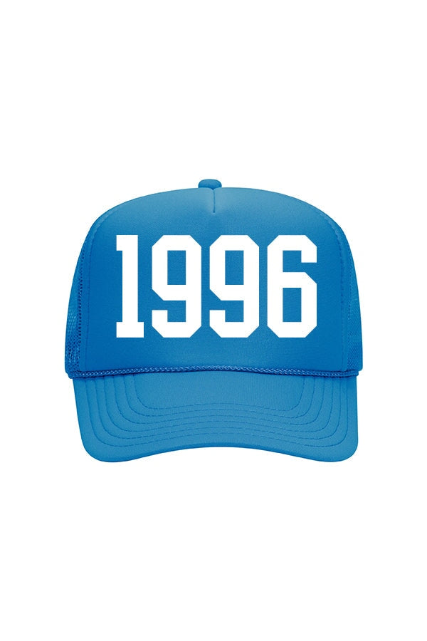 Custom Birth Year Trucker Hat HAT LULUSIMONSTUDIO Neon Blue 