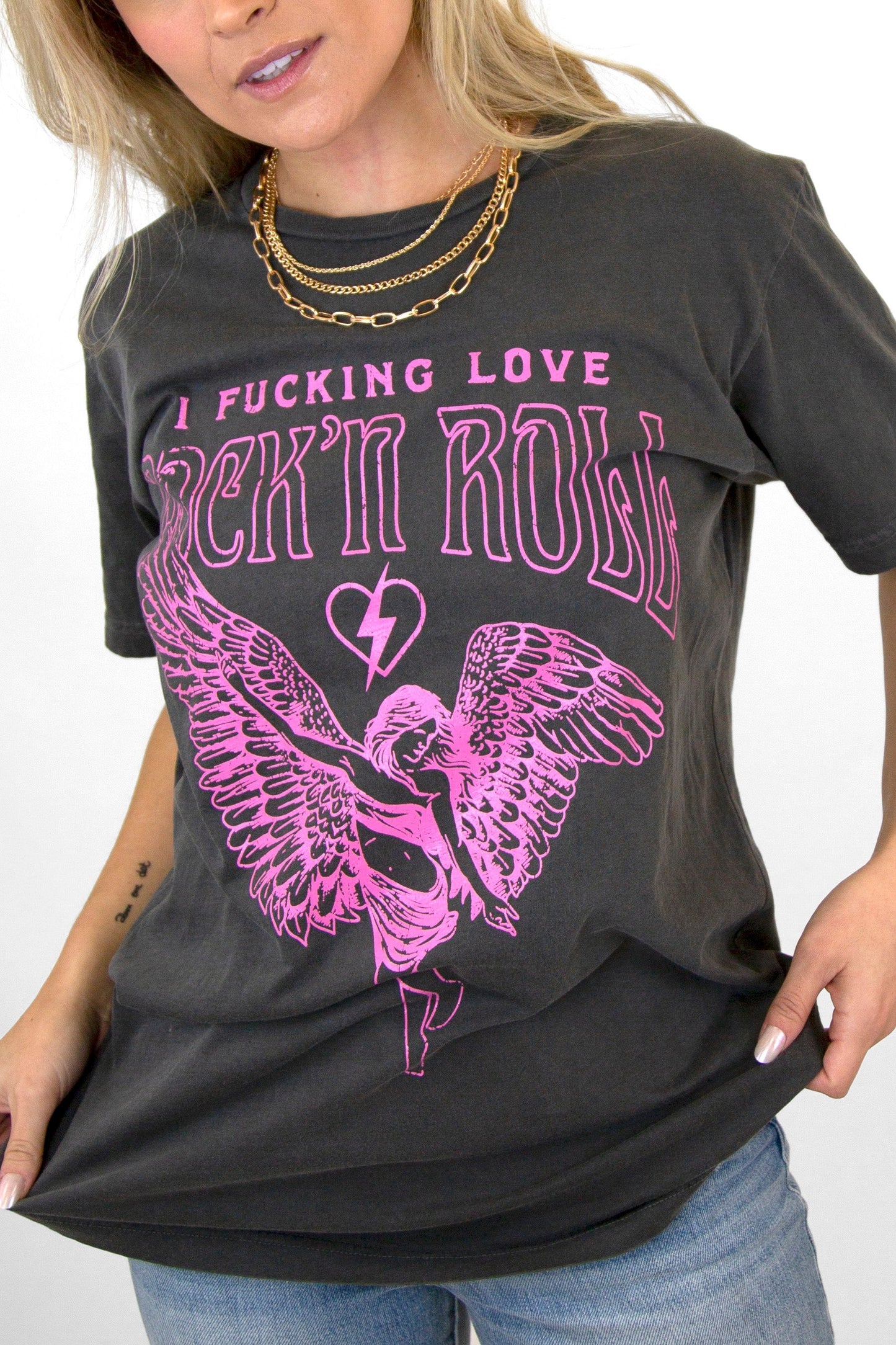 I F*cking Love Rock'n Roll Angel Garment Dye Oversized Tee TEE LULUSIMONSTUDIO 