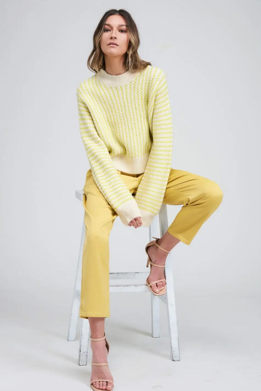 Joa Stripe Sweater Top SWEATER FLAT WHITE 