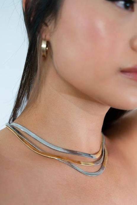 MIXED METAL HERRINGBONE NECKLACE NECKLACE THE SIS KISS 