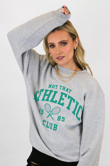Not That Athletic Club Sweatshirt - Grey SWEATSHIRT LULUSIMONSTUDIO 