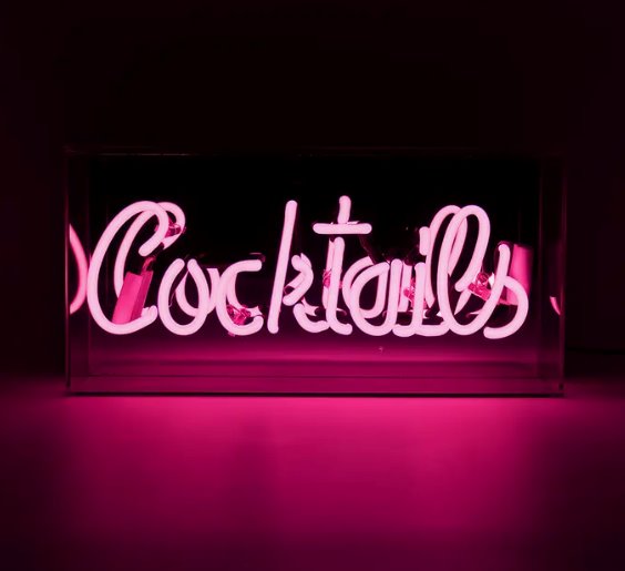 Pink 'Cocktails' Acrylic Box Neon Light HOME DECOR LOCOMOCEAN PINK One Size 