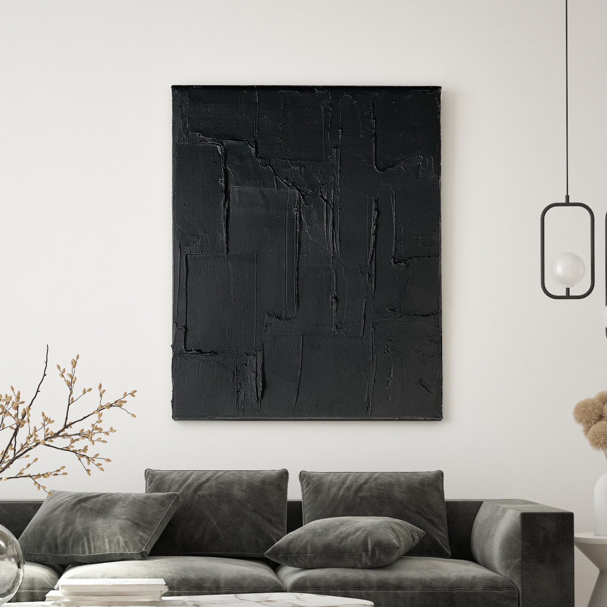 Abstract Black Painting Canvas Heavy Textured Art Pasty Painting Loft