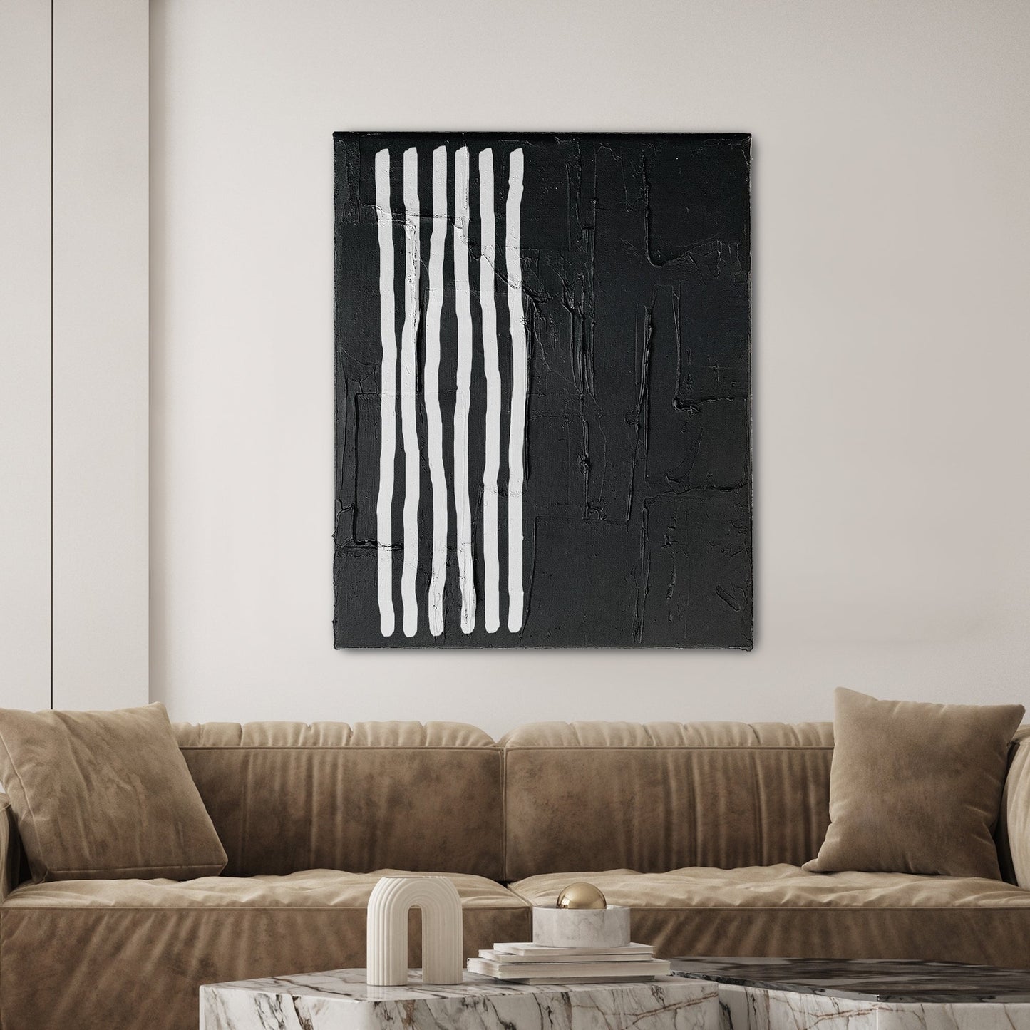 Solid Black White Lines Textured Art TEXTURED ART LULUSIMONSTUDIO 