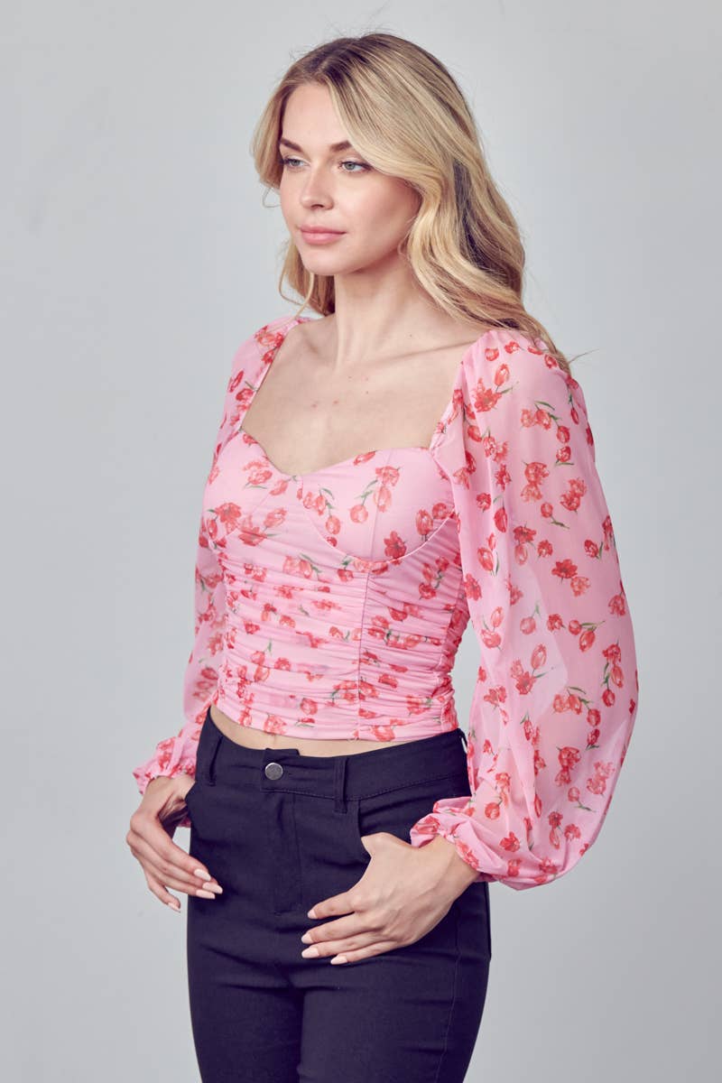 TULIP FLORAL PRINT TOP BLOUSE Fore Collection 