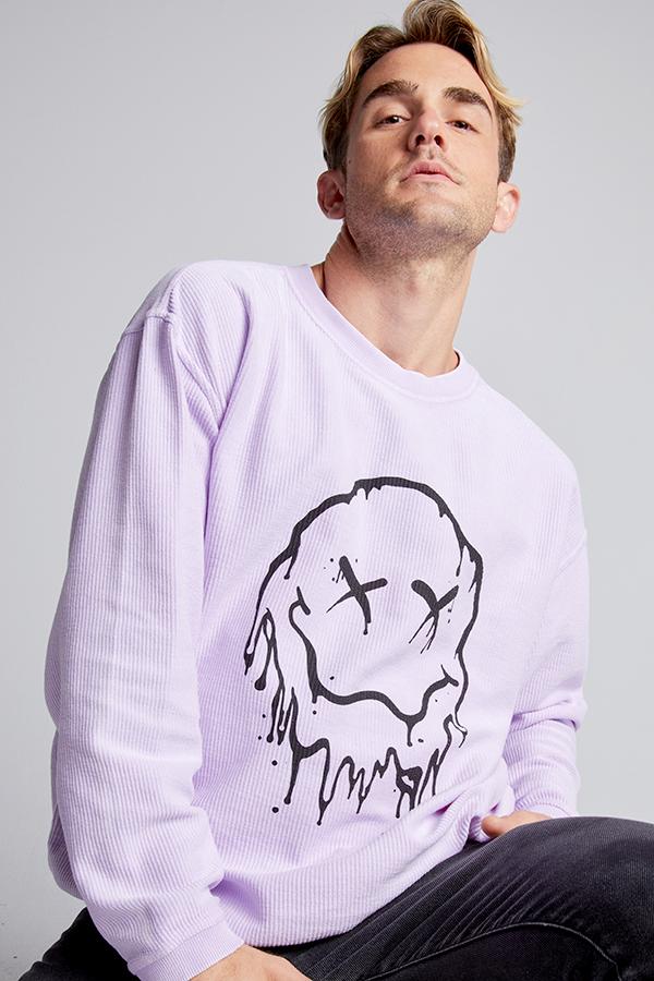 Color block smile face printed round neck hotsell long sleeve hoodie