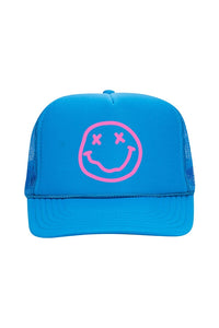 X-Smiley Face Trucker Hat HAT LULUSIMONSTUDIO Columbia Blue 