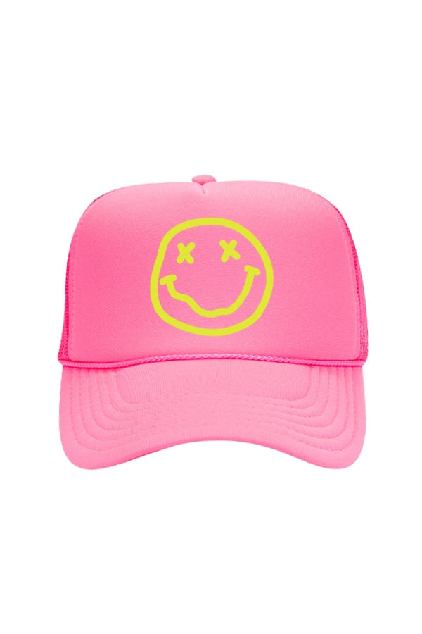 X-Smiley Face Trucker Hat HAT LULUSIMONSTUDIO Neon Pink 